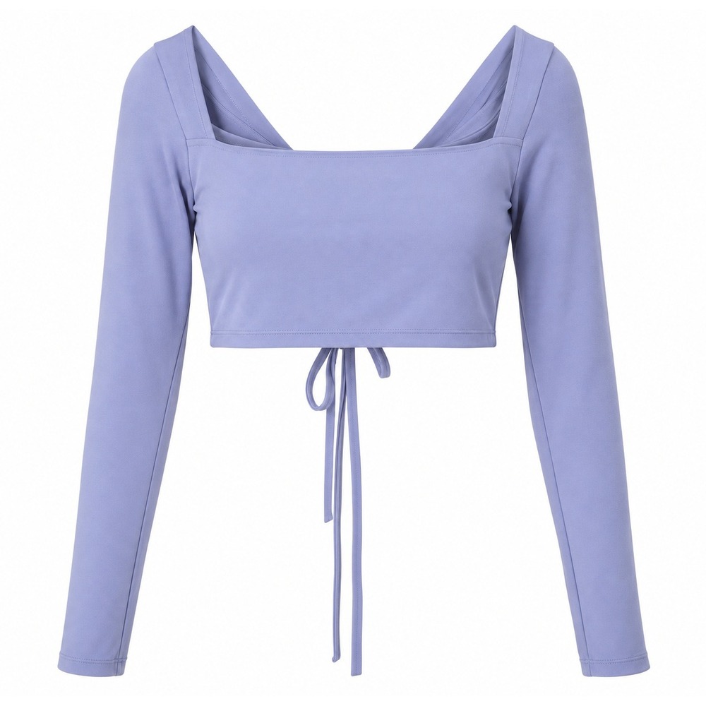 NWT Susana Monaco Square Neck Crop Top Lavender Long Sleeve Lace Up Back L
